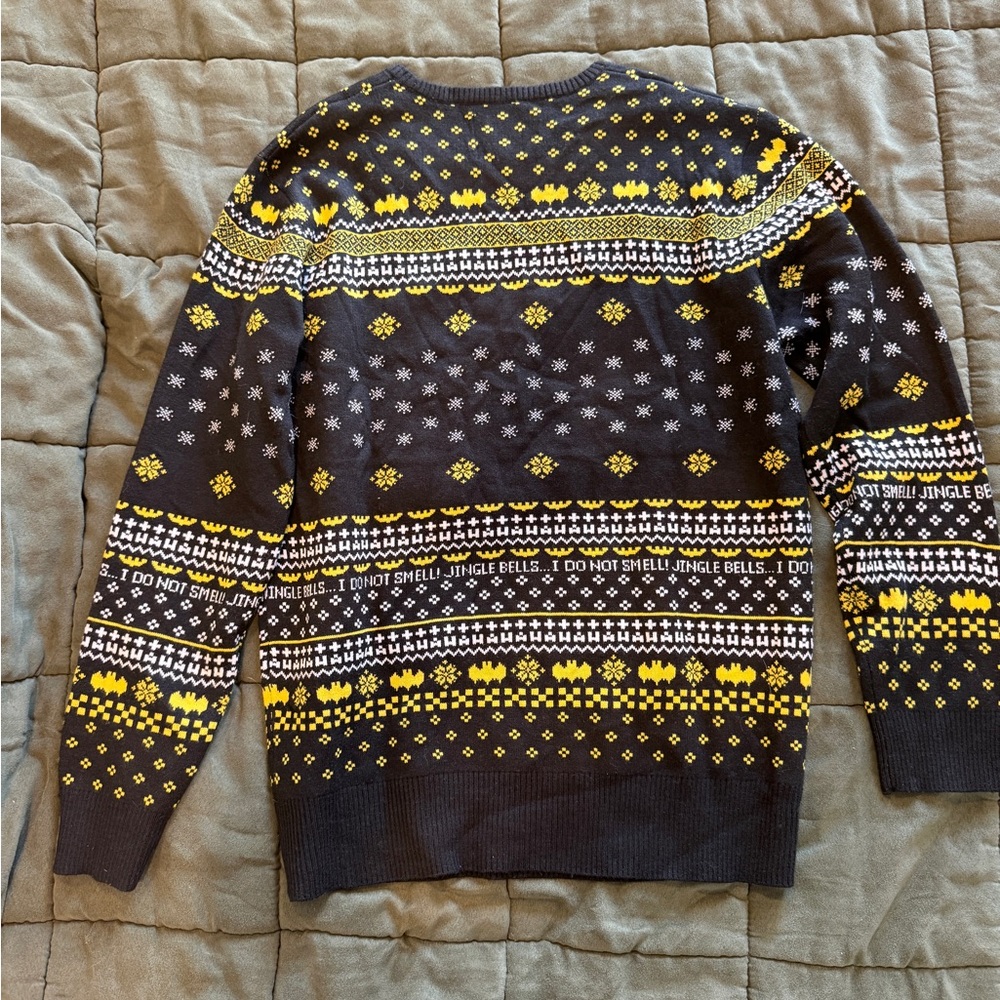 Festive Black and Yellow Batman Men's Crewneck Sweater - Picture 7 of 7